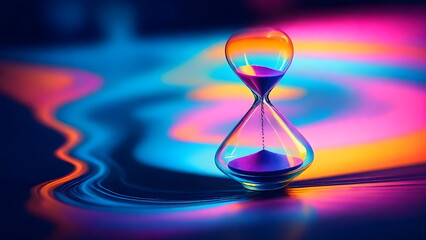 The hourglass with vibrant liquid background