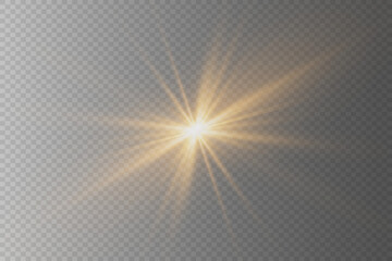 Sunlight with bright burst of light, flare flare, magic, sparks, sun rays, rays effect. On a transparent background.