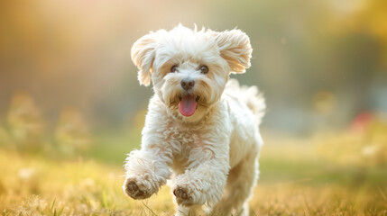 bolognese dog, tounge, running, playing