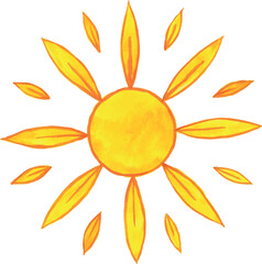 The sun. Watercolor illustration. A hand-drawn drawing. Clipart. On a white background