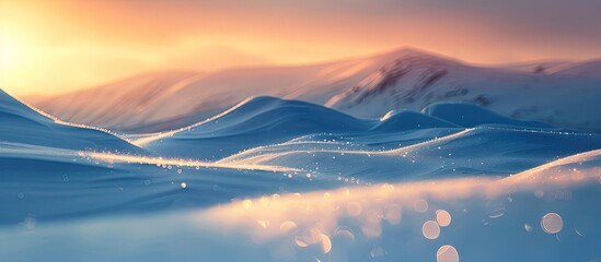 Breathtaking Peaceful Sunset SnowCovered Hills Bask in the Last Light of Day - obrazy, fototapety, plakaty