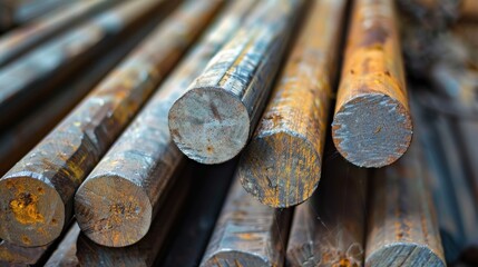 Metal profile beam in packs at the warehouse of metal products