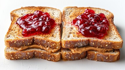 bread with jam on a white background