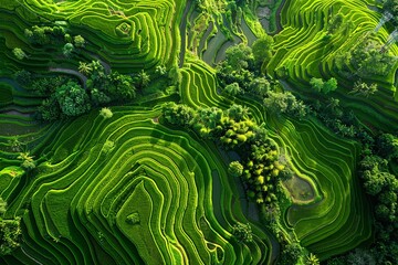Spectacular aerial view of terraced rice fields