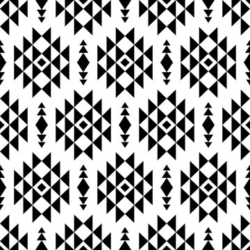 Navajo southwest geometric seamless pattern fabric black and white design for textile printing
