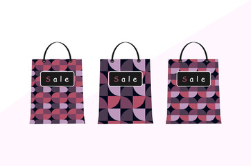set of three sale paper shopping bags colorful paper sales bag for shopping