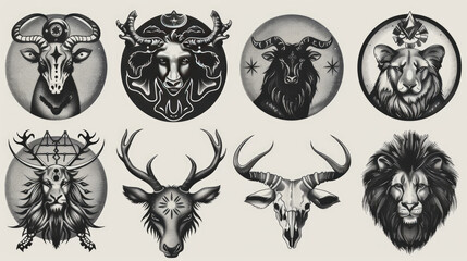 Collection of Zodiac Signs, Astrology Icons for Cosmic Guidance