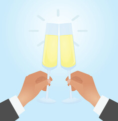 Hand hold champagne glass. vector