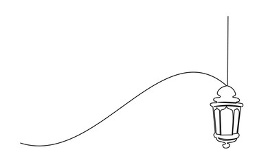 Lantern ramadan continuous line drawing decorative design on white background