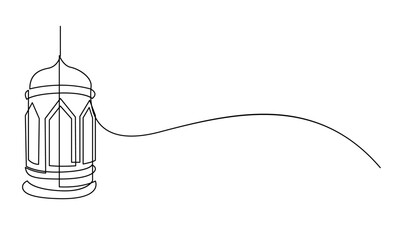 Fototapeta premium Lantern ramadan continuous line drawing decorative design on white background