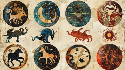 Collection of Zodiac Signs, Astrology Icons for Cosmic Guidance