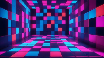 Geometric abstract colorful 3d cubic wall and floor Vibrant Colors background