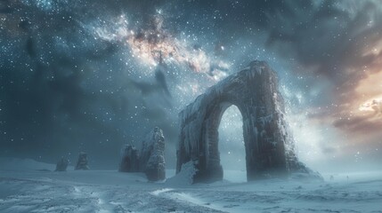 Arc shots capture the silent whispers of Ice Age ruins - obrazy, fototapety, plakaty