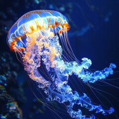Jellyfish drifting gracefully in a deep blue ocean