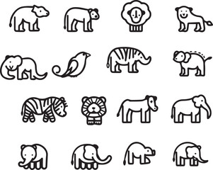 Animals thin line icons set black and white