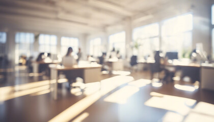 Defocused Modern Office Interior with Stylish Furniture, Bright Lighting, and Abstract Design, Featuring Open Space and Professional Atmosphere for Corporate Meetings and Business Workspace