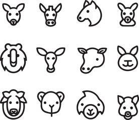 Animals thin line icons set black and white