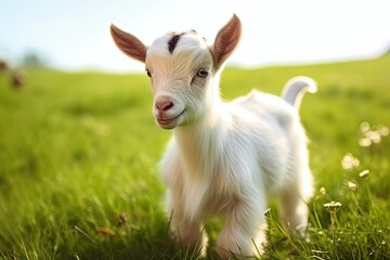Naklejka na ściany i meble Baby goat standing in a meadow