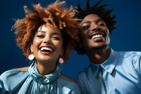 Chic African Teen Couple with Distinctive Hairstyles and Smiling Faces
