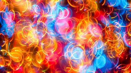 Colorful Light Trails Abstract Bokeh Background.