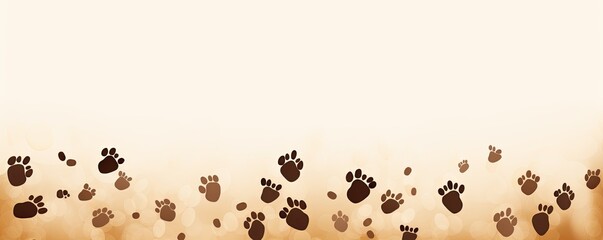 Brown paw prints on a background, minimalist backdrop pattern with copy space for design or photo, animal pet cute surface - obrazy, fototapety, plakaty
