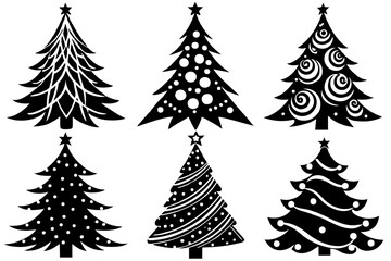 collection-6-set-of-christmas-tree--colorful-vector illustration