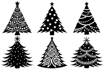 collection-6-set-of-christmas-tree--colorful-vector illustration