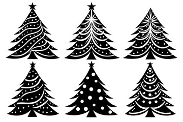 collection-6-set-of-christmas-tree--colorful-vector illustration