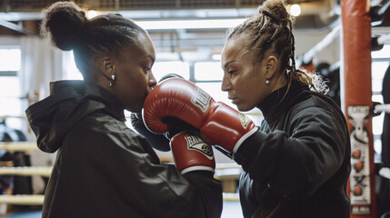 Female Boxers Training Together in a Boxing Gym - obrazy, fototapety, plakaty