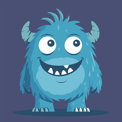 A cute blue monster with big eyes and horns.  © Edik