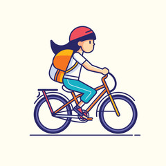  Rider with backpack, vibrant bicycle art.
