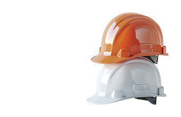 White and Orange Color helmet Concept of construction Both are for Safety Purposes