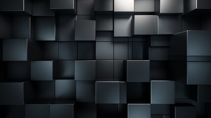 Wall of dark metal cubes in 3D industrial art style, 3D rendering