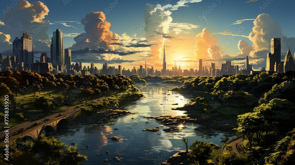 Wall mural imagine a futuristic landscape with two distant planets connected by a shimmering intricate network