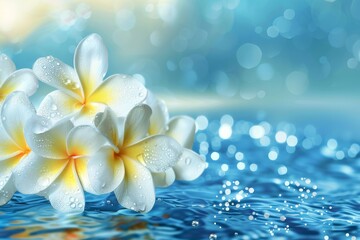 Fototapeta na wymiar Water and white flower with blue and yellow background Songkran Summer festival background in thailand water festival vector illustration temple