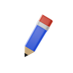 3d blue pencil on transparent background