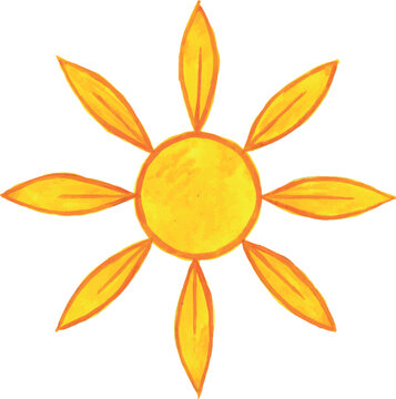 The sun. Watercolor illustration. A hand-drawn drawing. Clipart. On a white background