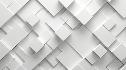 Abstract background with a 3D geometric pattern of overlapping white squares and rectangles creating a sense of depth and modern design. - obrazy, fototapety, plakaty
