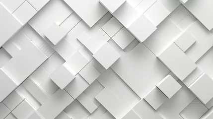 Fotobehang Abstract background with a 3D geometric pattern of overlapping white squares and rectangles creating a sense of depth and modern design. © Xistudio