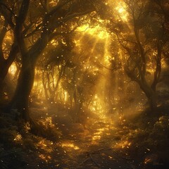 Enchanted forests bathed in perpetual golden light