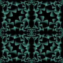abstract magical technical futuristic background with waves and elements, dark natural atmosphere, modern futuristic design in black and dark green, dark wallpaper, seamless pattern in 3d with curves	