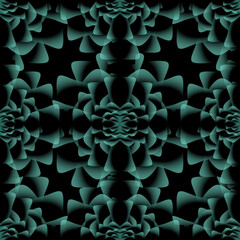 abstract magical technical futuristic background with waves and elements, dark natural atmosphere, modern futuristic design in black and dark green, dark wallpaper, seamless pattern in 3d with curves	