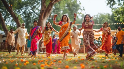 Indians celebrating gudi padwa street festival - obrazy, fototapety, plakaty