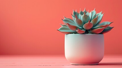 Minimal Styled Potted Succulent Houseplant on Pastel Colored Background with Soft Shadows and Geometric Composition for Lifestyle Home Decor and