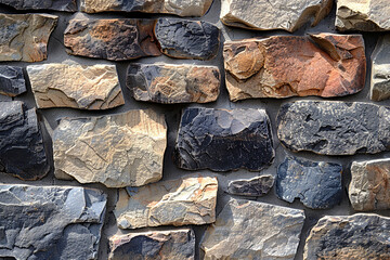 A rugged, multi-hued fieldstone wall texture, each stone selected for its natural beauty and unique shape, creating a pattern that is both random and harmonious. 32k, full ultra HD, high resolution