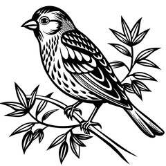 Bird on a branch vector illustration.