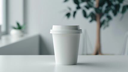 white cup of coffee on white background for logo mockup or branding, coffee cup mockup 