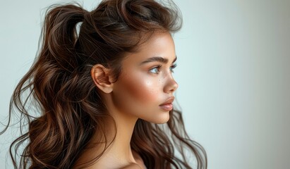 Fototapeta premium Beautiful woman with long hair in a ponytail