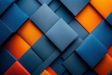 Abstract blue and orange background with squares, Polygonal mosaic with Orange gradient - obrazy, fototapety, plakaty