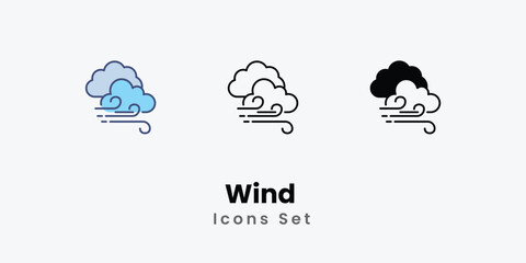 Wind  Icons set thin line and glyph vector icon illustration